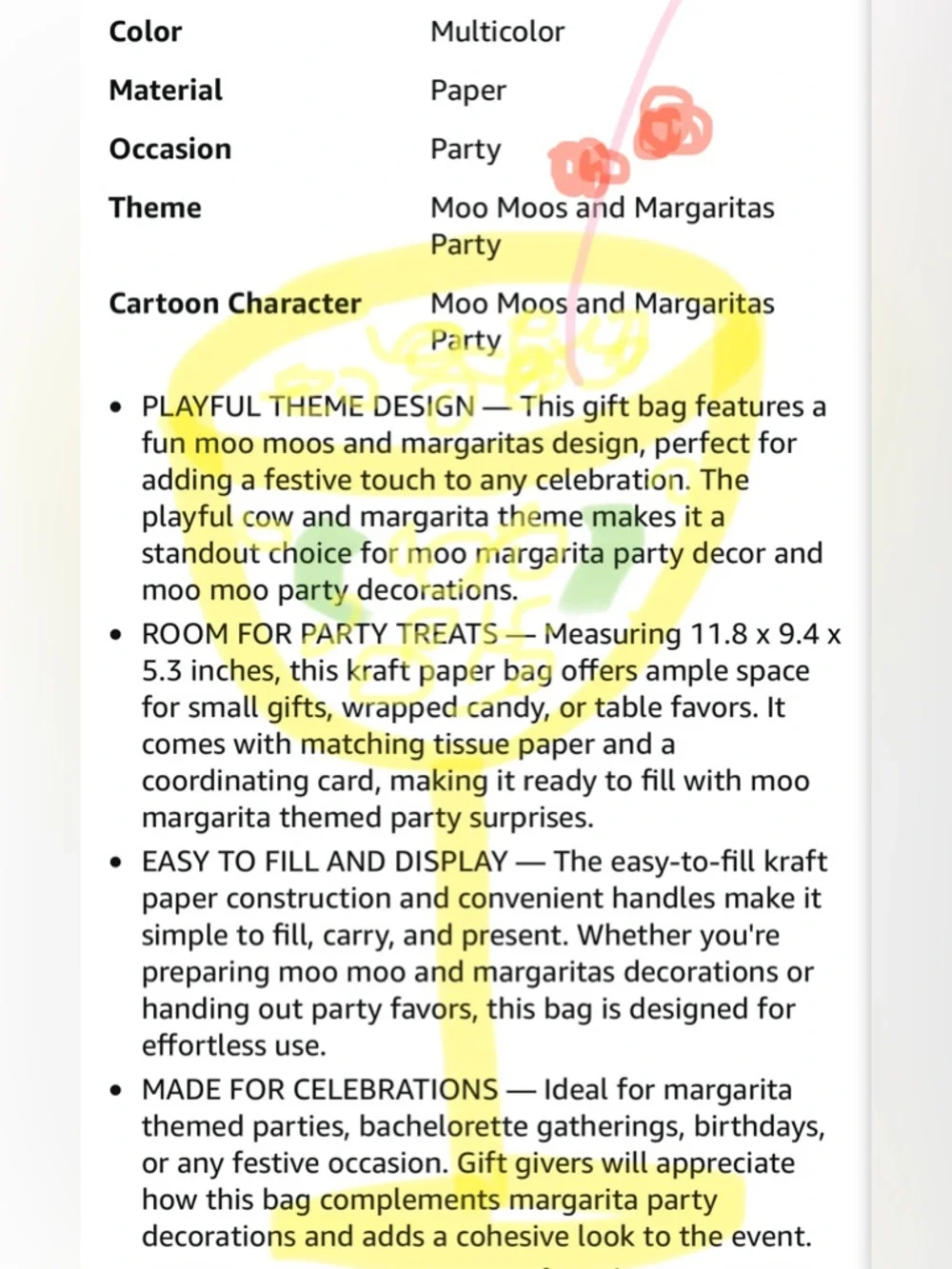Moo Moos and Margaritas Party Gift Bag with Tissue Paper and Card